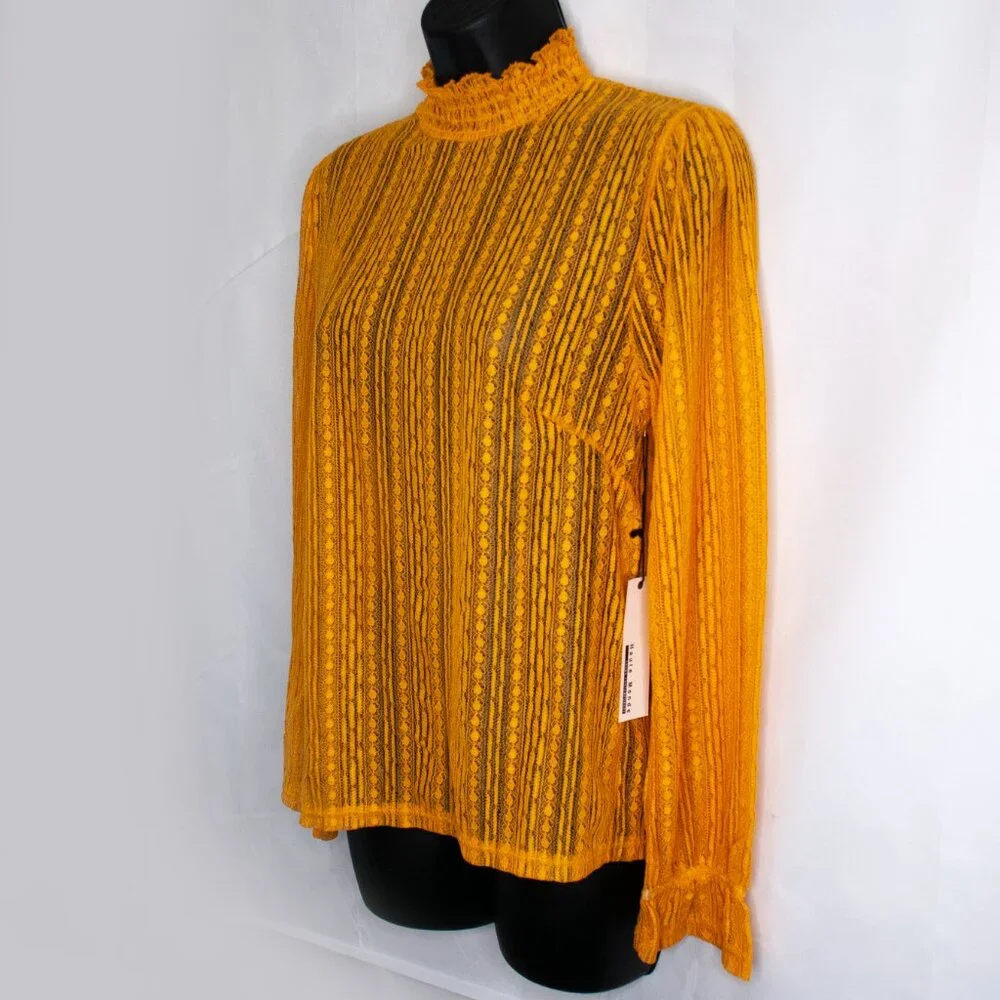 NEW Haute Monde Sheer Lace Top Juniors Large L Orange Boho Long Sleeve R13 - Picture 2 of 6